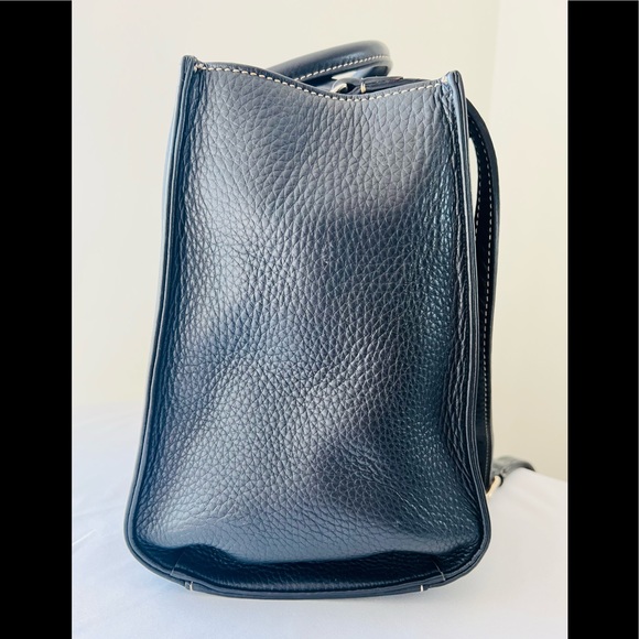 Dooney & Bourke Black Pebble Grain Leather Satchel Signature Design Canvas Lined - Picture 8 of 12